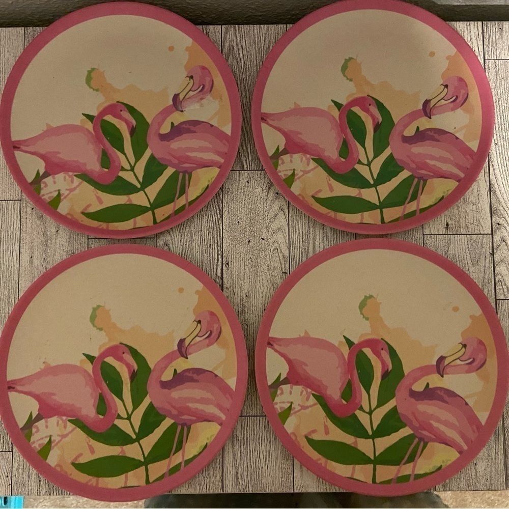 Melamine Flamingo set of 4 salad Plates Indoor/Outdoor